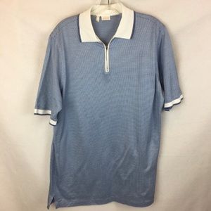 Brioni Blue & White Zip Neck Polo Shirt XL
